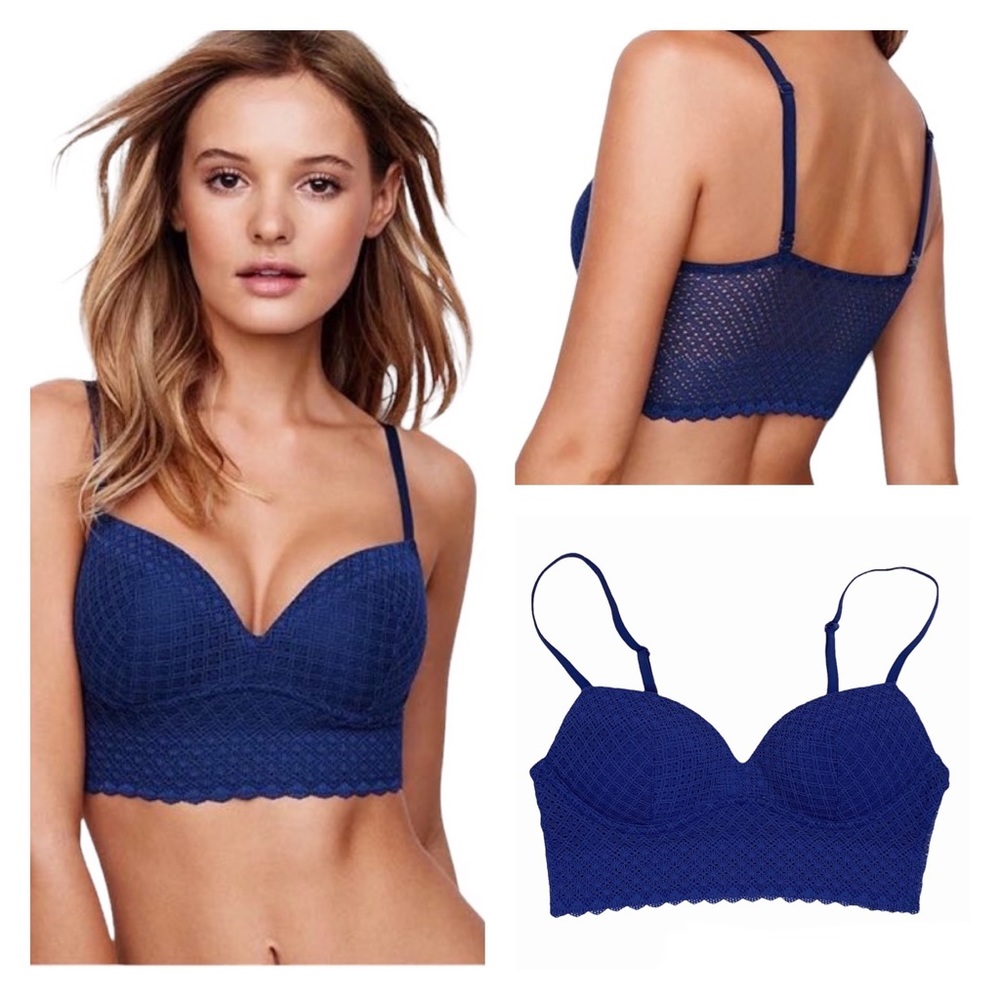Navy Blue Victoria’s Secret bra bralette, no wire, lace, convertible straps